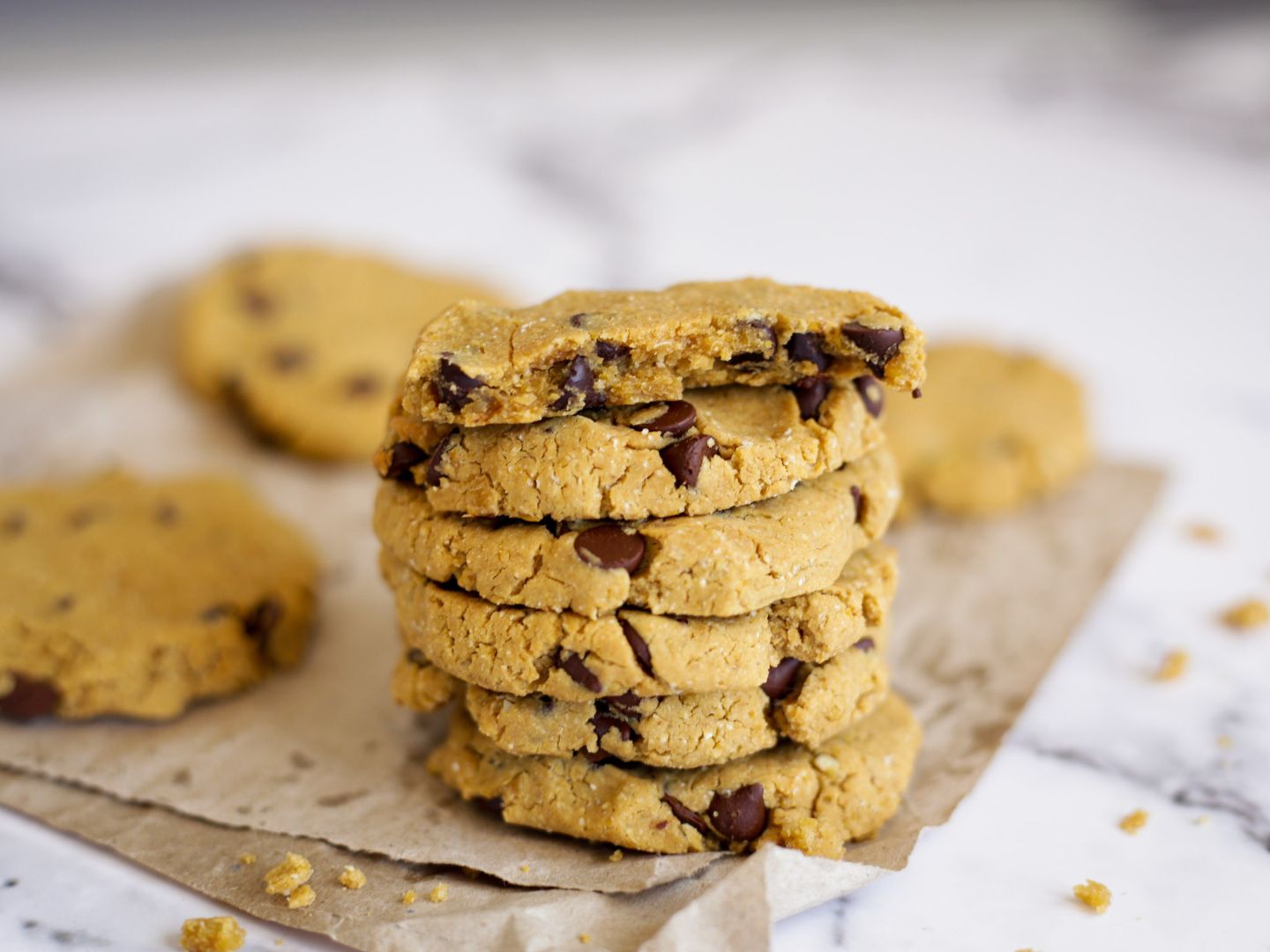 Vegan Chickpea Chocolate Chip Cookies in a stack