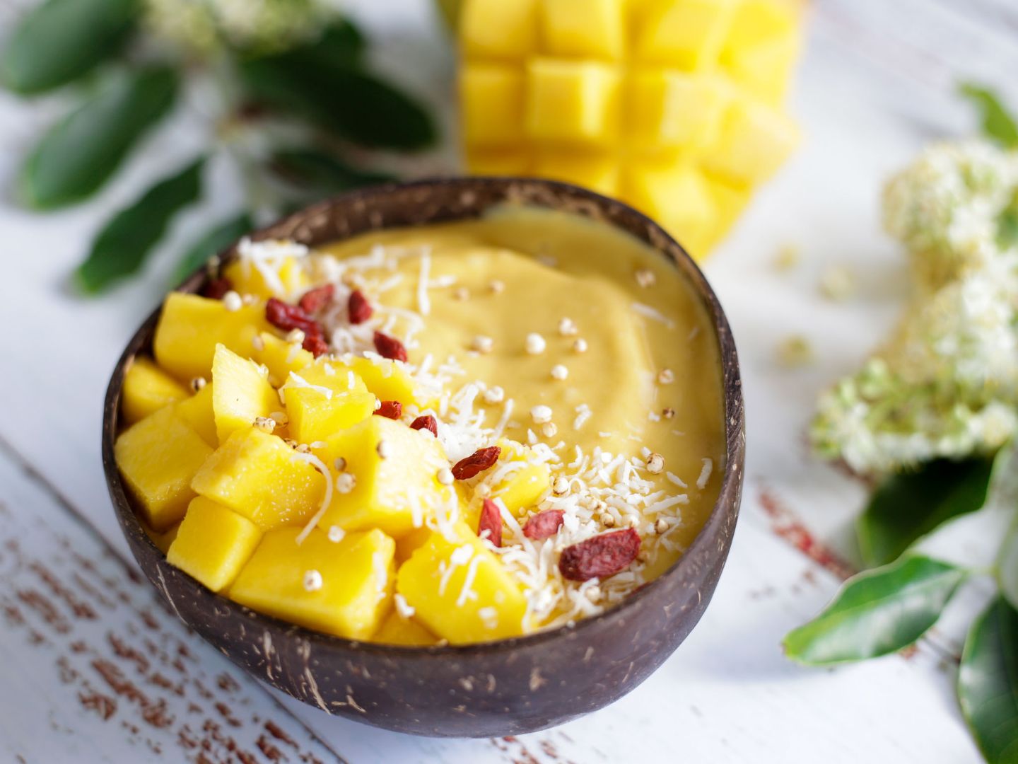 Mango Smoothie Bowl with toppings