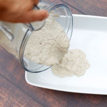 Process Shot: Oat mixture being poured into dish