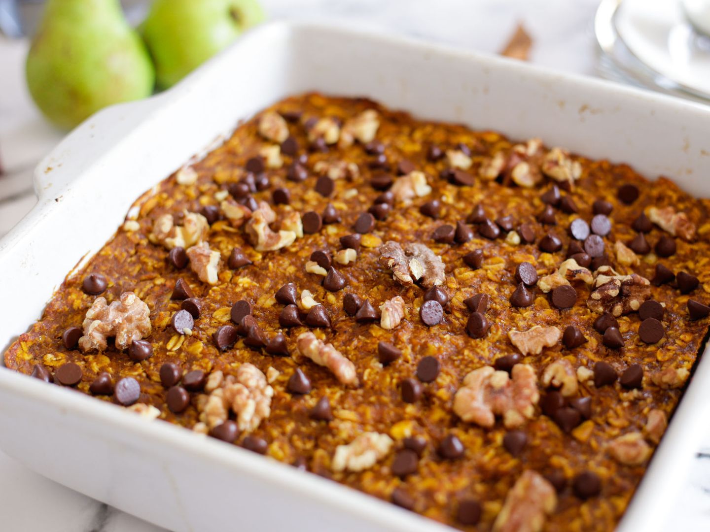 Vegan Pumpkin Baked Oats in dish