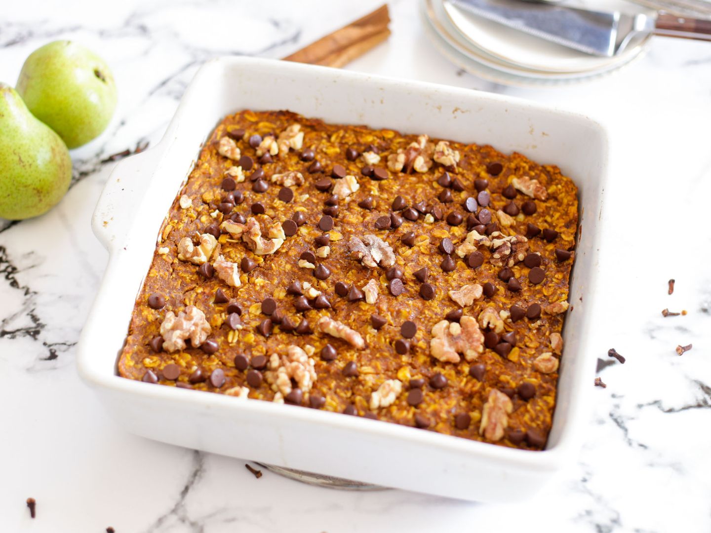 Vegan Pumpkin Baked Oats in dish