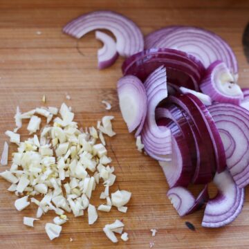 Instructions: chop onion and garlic