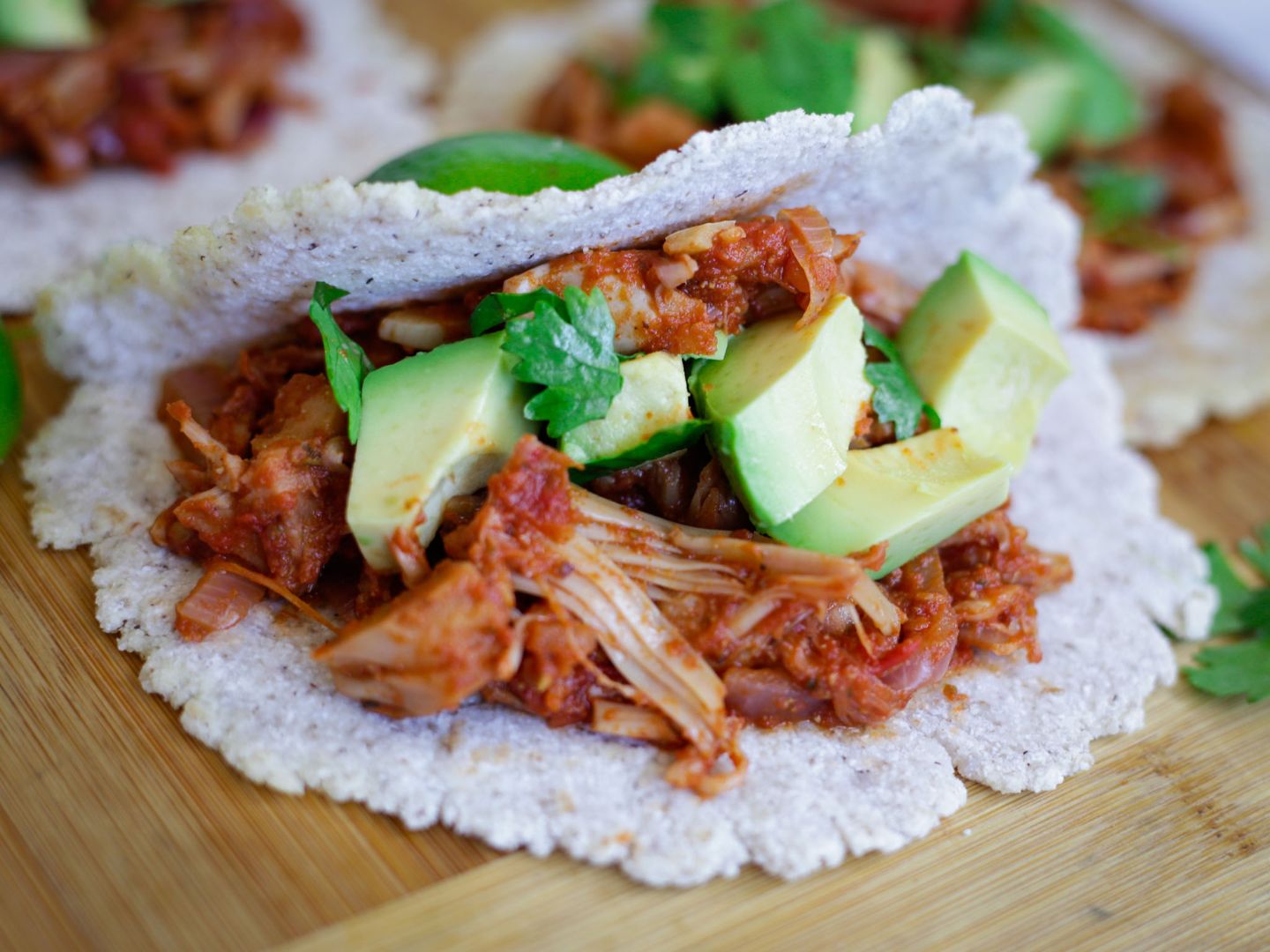Close Up Vegan Jackfruit Tacos